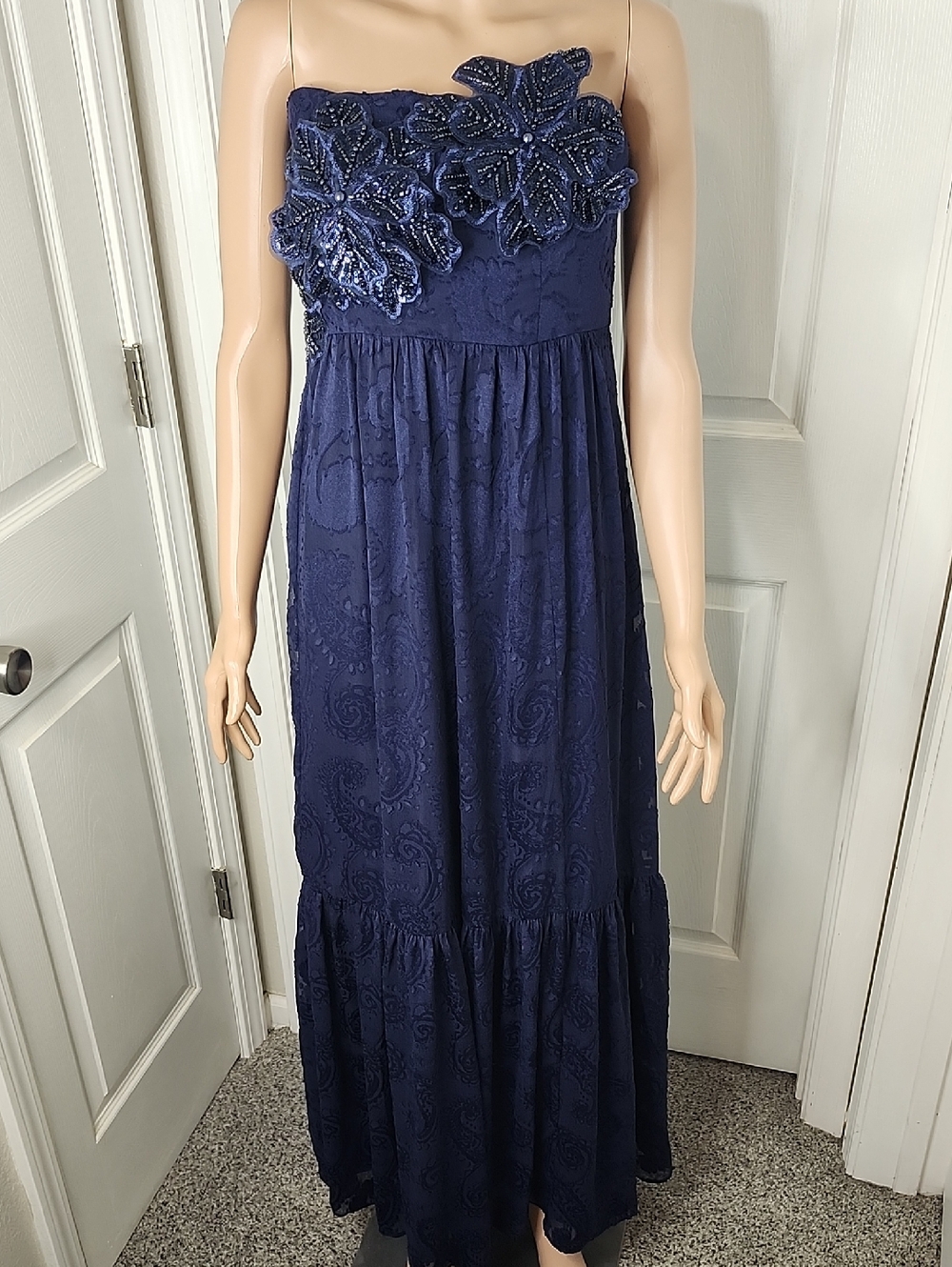 New Lilly Pulitzer Mollylynn Navy Strapless Clip Maxi Dress with Floral Appliqué
